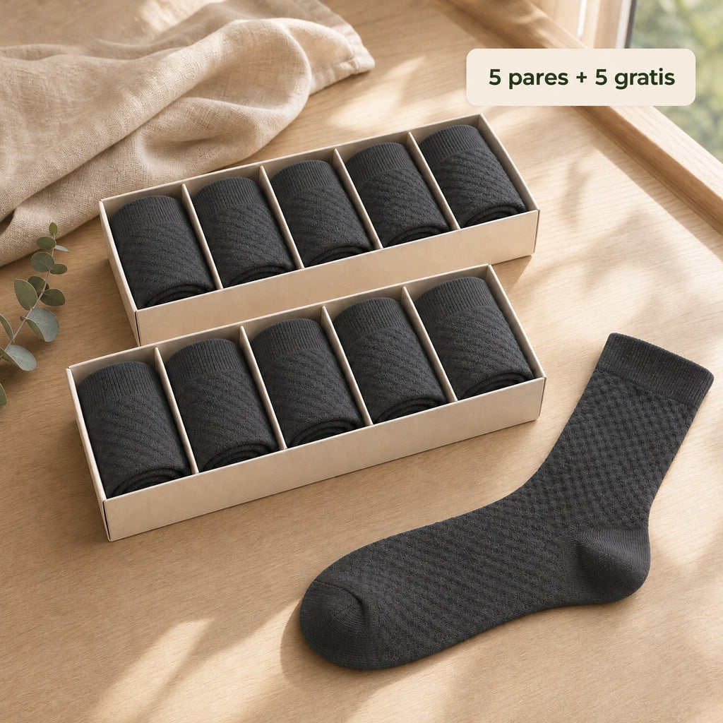Pack de 10 calcetines de media caña de bambú Vittorio gris oscuro en dos cajitas de 5