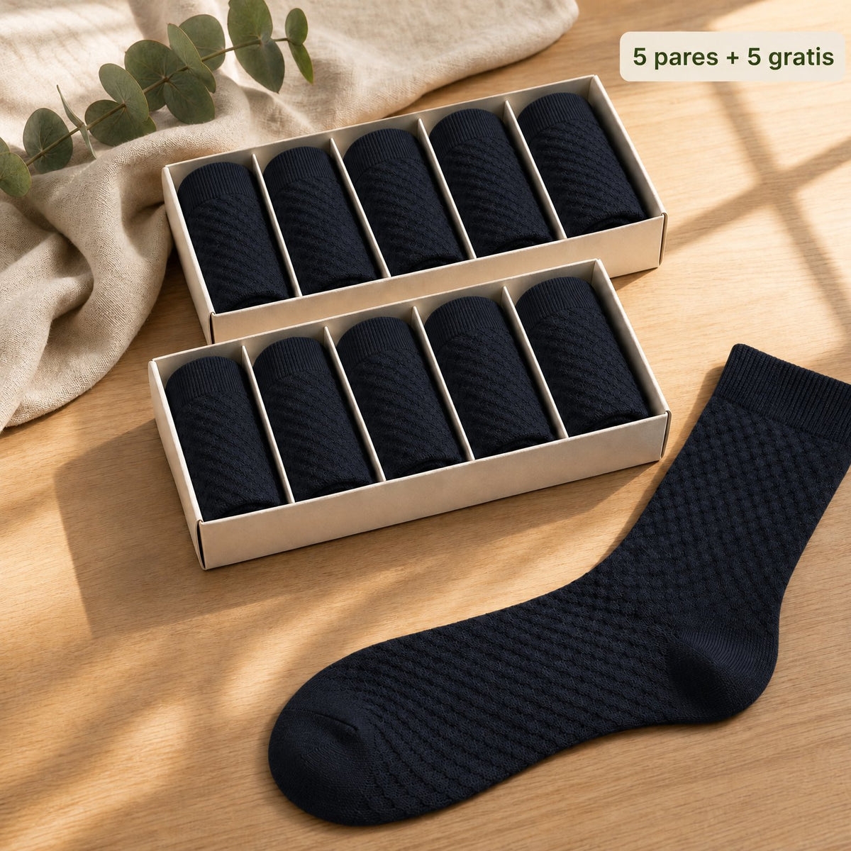 Pack de 10 calcetines de media caña de bambú Vittorio azul marino en dos cajitas de 5