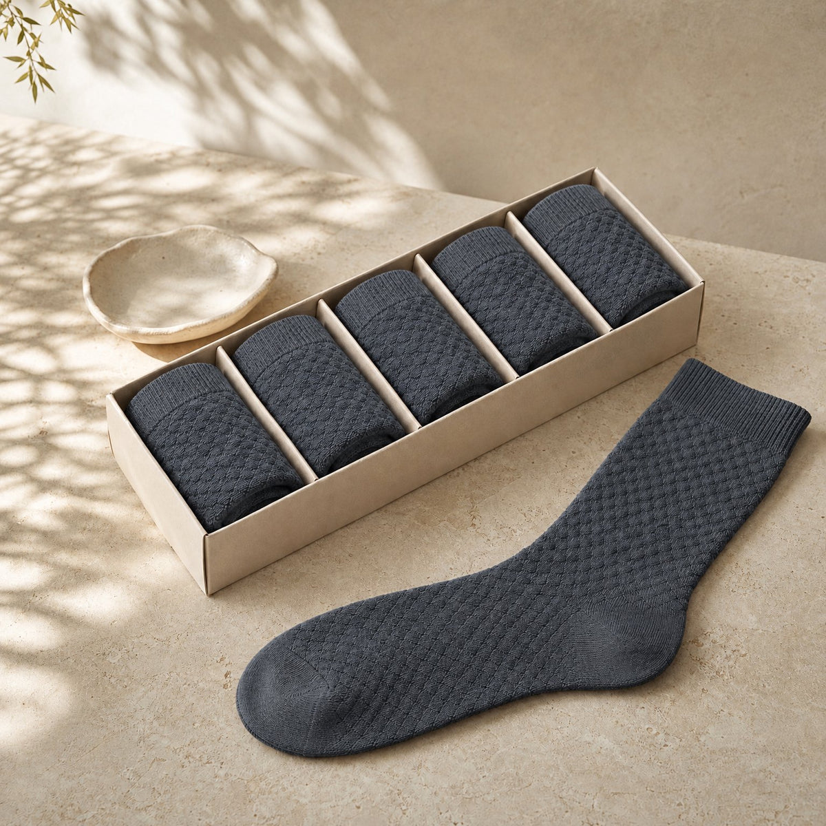 Pack de 5 calcetines de media caña de bambú Vittorio gris azulado en su cajita