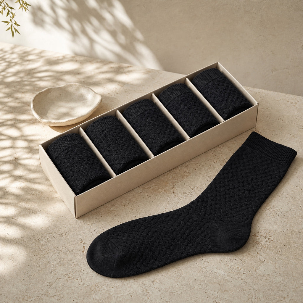 Pack de 5 calcetines de media caña de bambú Vittorio negros en su cajita