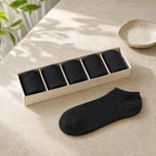 Pack de 5 calcetines tobilleros de bambú Vittorio negros en su cajita